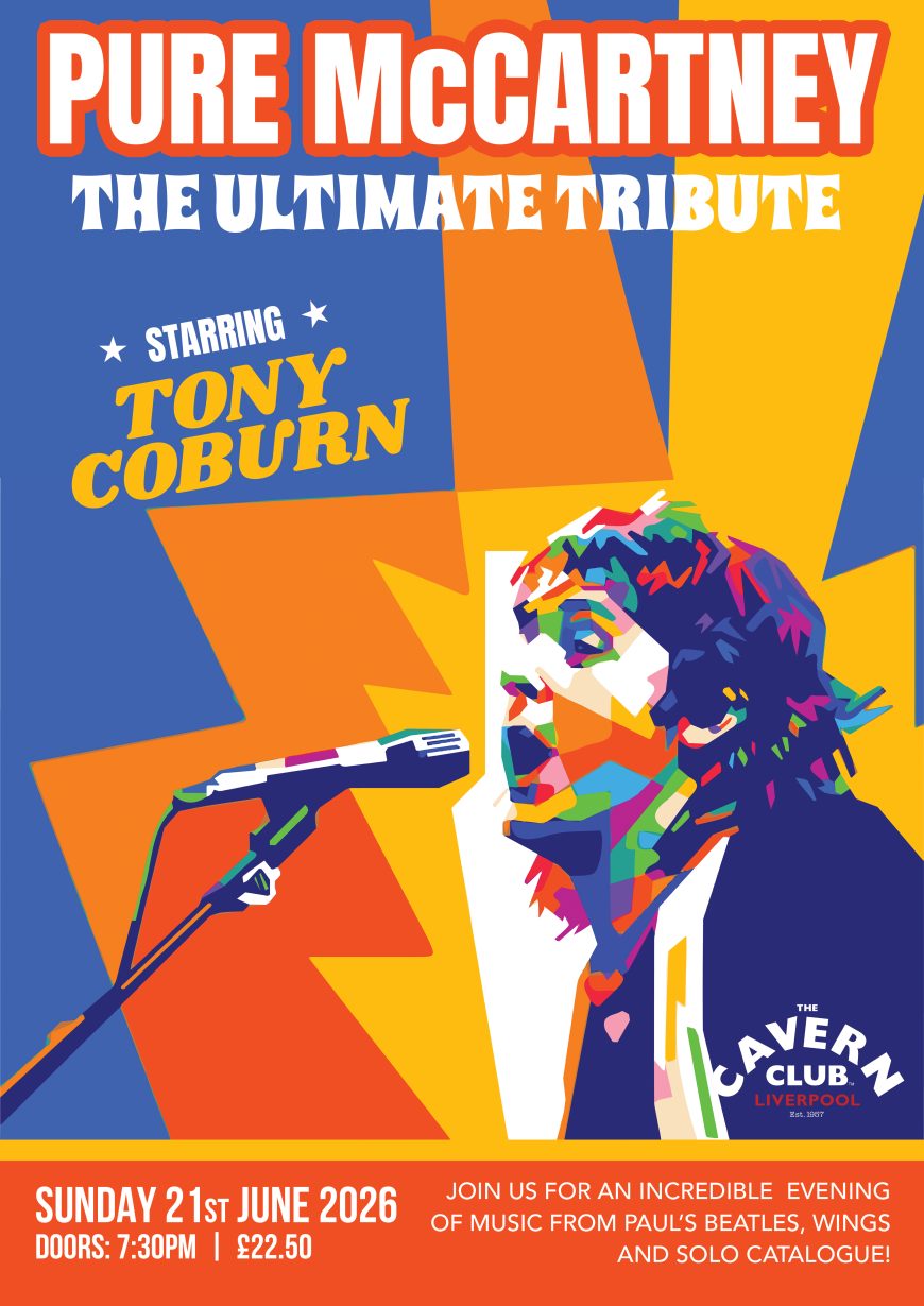 Tony Coburn as Paul McCartney performing with Pure McCartney at the Cavern Club Live Lounge, Liverpool